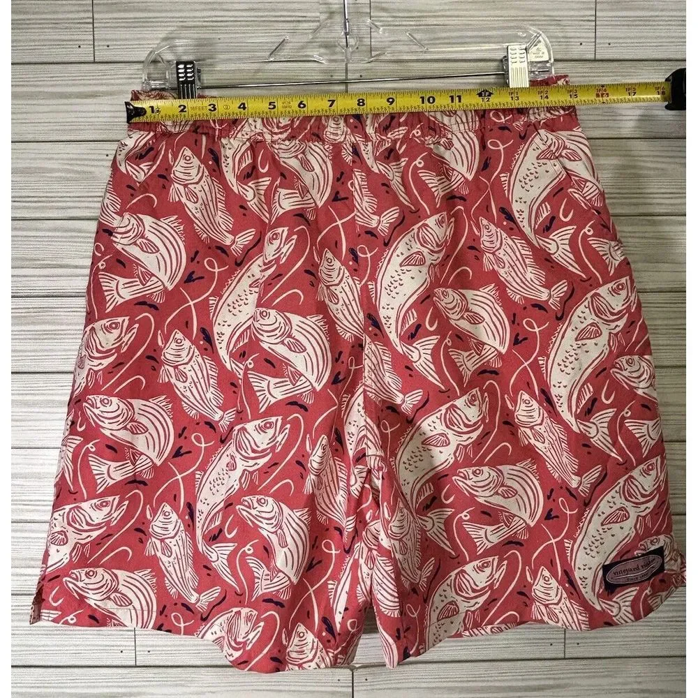 Vineyard Vines Men's Fish Swim Trunks‎ Red White With Liner Shorts Coral Sz Med